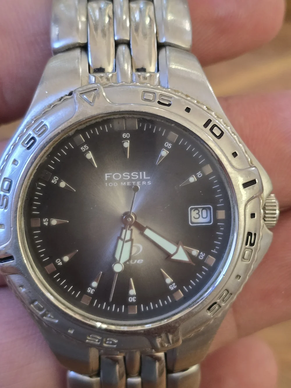 Fossil Silver Stainless Steel Watch with Black Dial